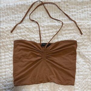 rag & bone Tan Ruched Halter Crop Top